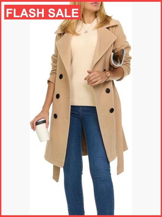 Jackets & Blazers - Double-Breasted Faux Wool Trench Coat - Long Winter Coat